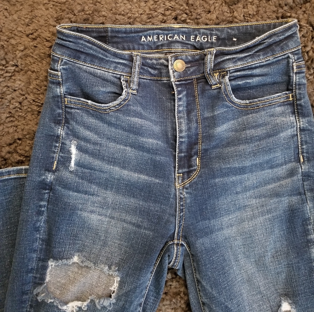 American Eagle Women's Blue Super Hi-Rise Distressed Jegging Size 4 Regular